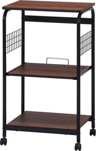不二貿易レンジ台キッチンラック幅51.5x41x高さ89.5cmブラックブラウンスライド棚収納レンジワゴンキャスター付き15423
