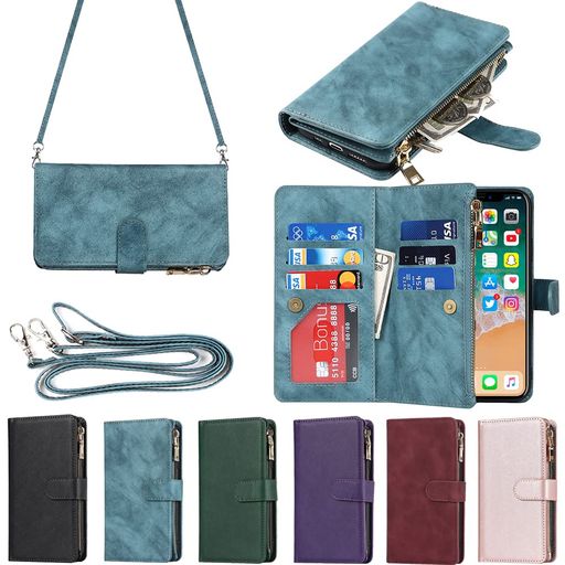 乐天商城 - EastwaveアイフォンforiPhoneX/XSケースforiPhoneXSforiPhoneX縄掛けケース手帳型財布型ICカードコインポケットストラップ付きカード収納小銭入れファスナーポケット付きPUレザー