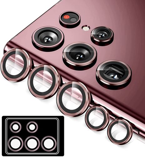 GALAXYS22ULTRA用カメラフィルム[KAKUKI]SCG14|SC-52CギャラクシーS22ウルトラ用カメラ保護フィルム薄型強化ガラス耐衝撃独立型露出オーバー防止アルミ合金カメラカバー(レッド)