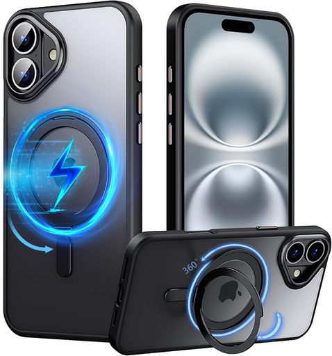 MagSafe対応iPhone16Plusケース360°回転アイフォン16プラスカバー縦横両対応iPhone16plus携帯ケース半透明ワイヤレス充電車載ホルダー対応マグセーフスタンド付きリングブラック MagSafe対応iPhone16Plusケース360°回転アイフォン16プラスカバー縦横両対応iPhone16plus携帯ケース半透明ワイヤレス充電車載ホルダー対応マグセーフスタンド付きリングブラック