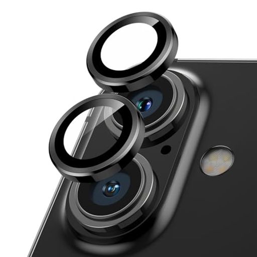 PODICK カメラフィルム IPHONE 16/16 PLUS用 カメラカバー 9H強化ガラス アルミ合金 アイフォン16/16PLUS用 カメラ保護 キズ防止 耐衝撃 高透過率 黒縁取り 露出オーバー防止 極薄 レンズカバー プロテクター ブラック