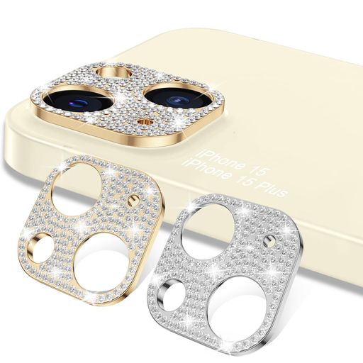 RoSokiカメラフィルムiPhone15/iPhone15Plus対応[2個セット]カメラ保護カバーアイフォンカメラカバーキラキラアルミニウム合金ラインストーンダイヤモンドファッション傷防止3Dデコレーション