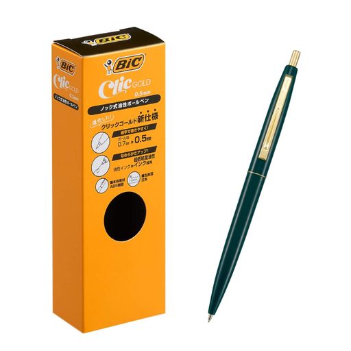 Bicジャパンビック(Bic)ボールペンクリックゴールド0.5油性黒なめらかダークグリーン軸12本CFCGDGR05BLKJ