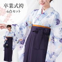卒業式(高校/大学) 袴セット 6点フルセット 二尺袖(薄紫地に白菊)+無地袴:紫 選べる5サイズ SS/S/M/L/LL HAG