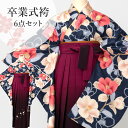 青地に椿＆ぼかし刺繍袴えんじ 卒業式 袴セット 着物 6点 フルセット くすみカラー モダン 女 大学 小学生 二尺袖 無地袴 半巾帯 S/M/L/LL/3L 148~173cm 柄紐 総柄 洋柄 花柄 菊 青/紺/えんじ HAG