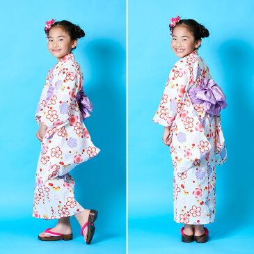 浴衣 セット 子供 帯 浴衣セット ゆかた 女の子 キッズ ガール キッズ浴衣 夏 かわいい オシャレ 簡単 兵児帯 へこ帯 コーディネート 100 110 120 130 販売 購入 綿 白 ホワイト 紫 赤 梅 桜
