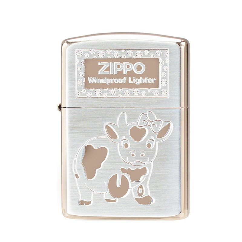 Zippo ジッポー オイルライター 牛 アーマーケース シルバー & ピンク COW 3D Silver & Pink