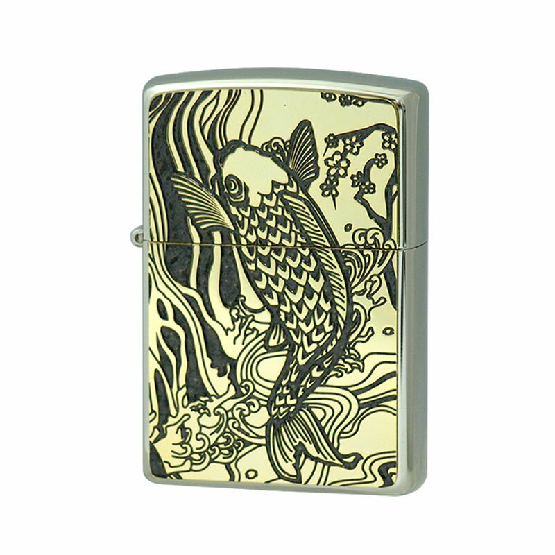 Zippo ジッポー オイルライター 2MPP-Carp GY GP GP&Paint 鯉 和柄 グレー 200 フラットボトム メタル..