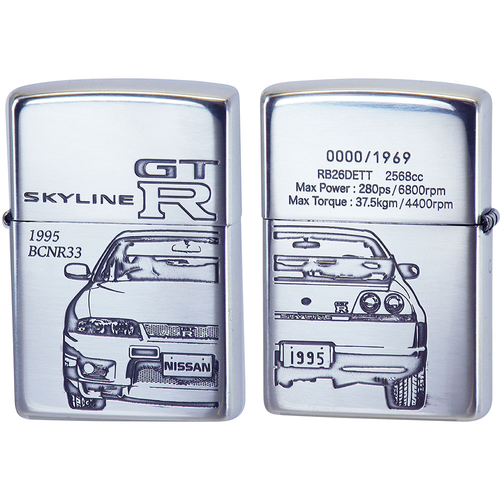 Zippo ジッポー オイルライター NISSAN SERIES SKYLINE ZP GT-R BCNR33 両面エッチング 銀イブシ