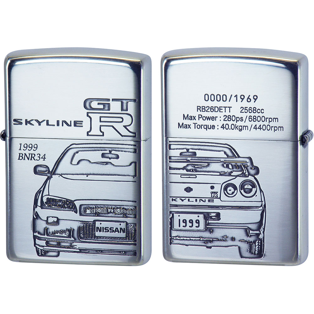 Zippo ジッポー オイルライター NISSAN SERIES SKYLINE ZP GT-R BNR34 両面エッチング 銀イブシ