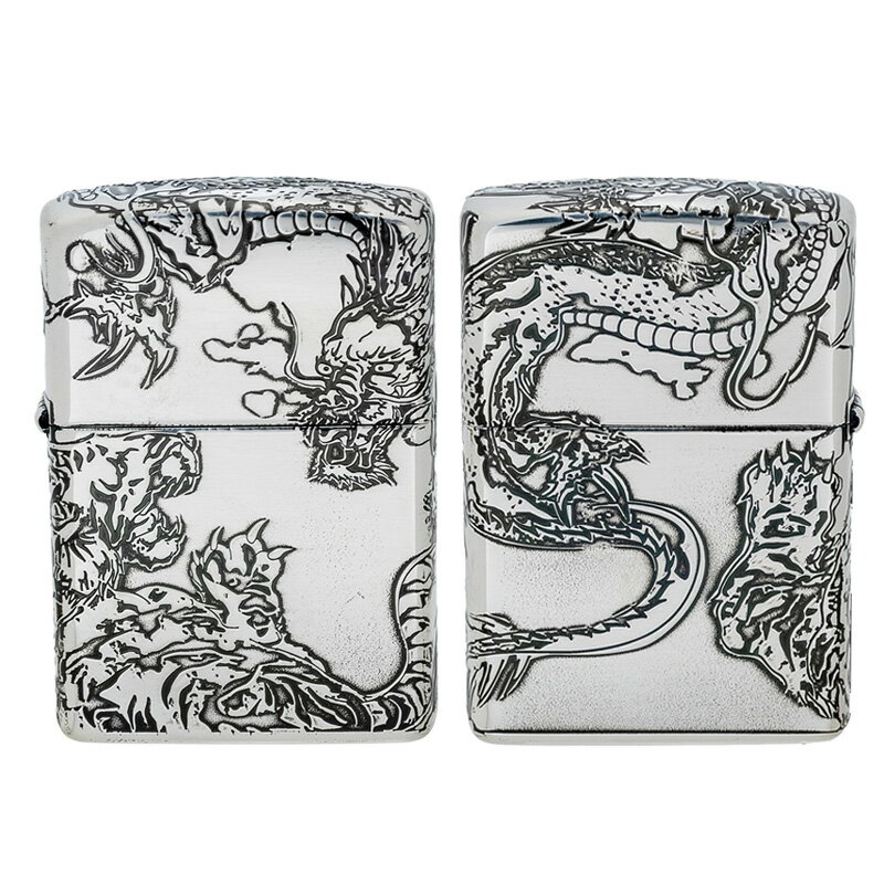Zippo ジッポー オイルライター 五面龍虎 SVイブシ エッチング 銀いぶし
