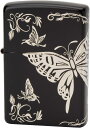Zippo ジッポー オイルライター 和柄シリーズ 2BTF-B 蝶 バタフライ 2面つなぎ加工 イオンマットブラック エッチング 銀メッキ差し