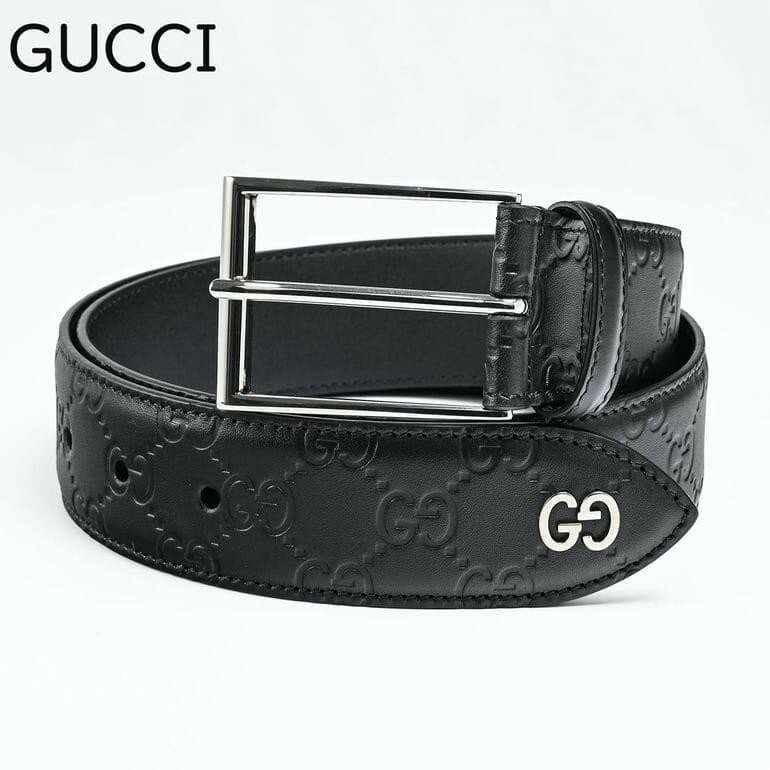 GUCCI グッチ ベルト エンボスGG メンズ シグネチャー ブラック レザー