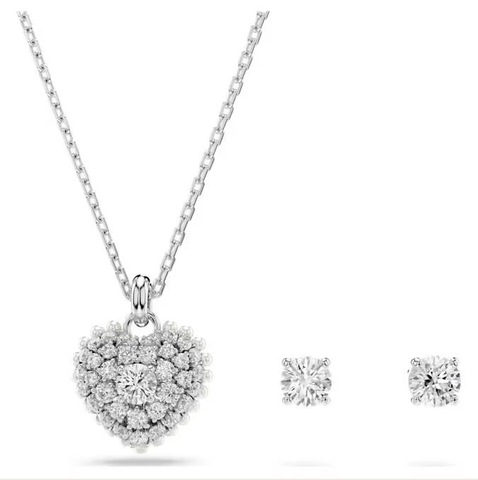 SWAROVSKI スワロフスキー ネックレス ピアス セット Hyperbola ハート ペンダント クリア×ホワイト×シルバー ジュエリー