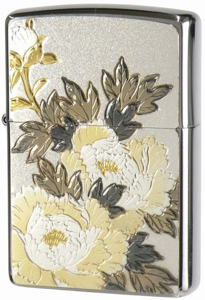 Zippo ジッポー オイルライター 電鋳板 牡丹 和柄