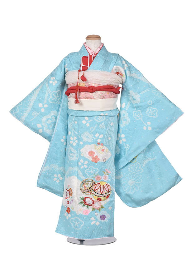 【レンタル】七五三 絞り 7歳レンタル 753 正絹 水色 フルセット 女の子 七五三セット 7歳 着物 7歳女の子 女児 着物 子供 お祝い着 正月着物 7才 きものレンタル 新品足袋プレゼント 往復送料無料 115cm~125cm