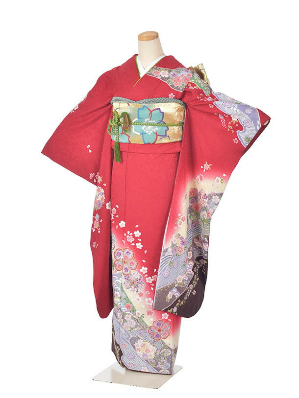 【レンタル】振袖 正絹 成人式 結婚式 結納 およばれ 姉妹結婚式 古典着物 豪華振袖 2次会 式典 レンタル振袖 フルセット 足袋プレゼント 送料無料 赤 桜