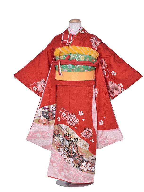 【レンタル】七五三 着物 高級 正絹 絞り7歳 フルセットレンタル 女の子 753レンタル 7歳女児 115cm~125cm 正絹 貸衣装 絞り御所車 七歳 女の子 753 かわいい子供 七五三 レンタル お正月 お祝い着 家族写真 新品足袋プレゼント 往復送料無料 115cm~125cm