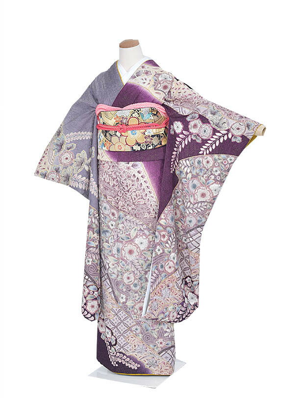 【レンタル】振袖 成人式 結納 13号〜17号 紫辻が花FRA2134