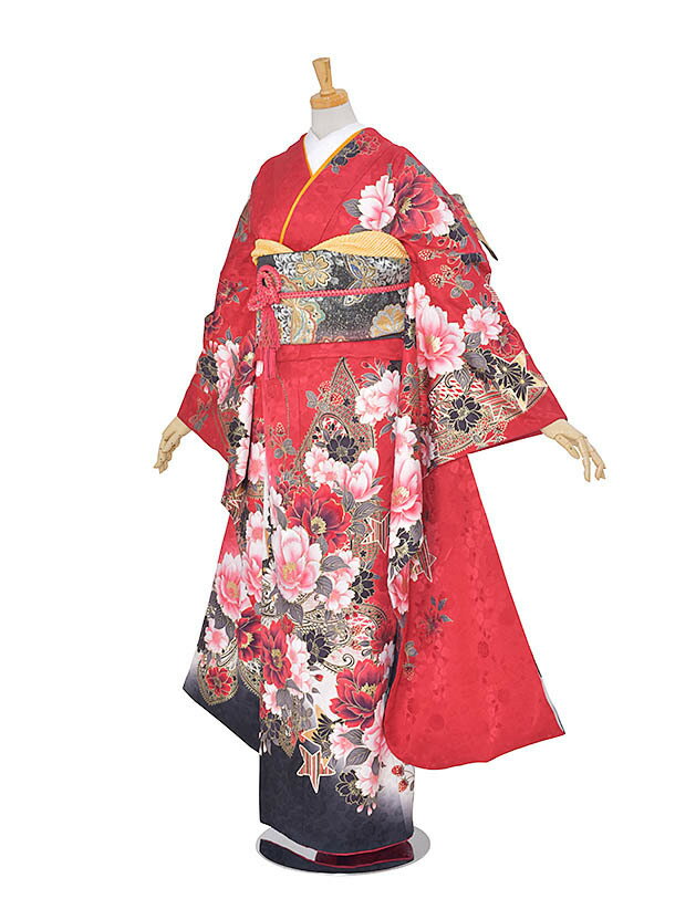 【レンタル】振袖 正絹 成人式 結婚式 結納 およばれ 姉妹結婚式 豪華振袖 2次会振袖 式典 フルセットレンタル 新品足袋プレゼント 往復送料無料 赤牡丹 165cm〜172cm