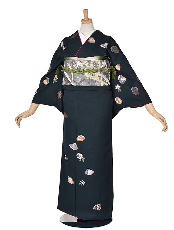 Rakuten - 【レンタル】訪問着 NEO訪問着 レンタル フルセット緑 華やか 七五三ママ 結婚式 入学式 卒業式 およばれ 式典着物 正絹 ママ着物 お茶会 正絹着物 145cm～155cm すっきりとした色合いが美しい訪問着 新品足袋プレゼント 往復送料無料 貸衣装 着物レンタル お正月