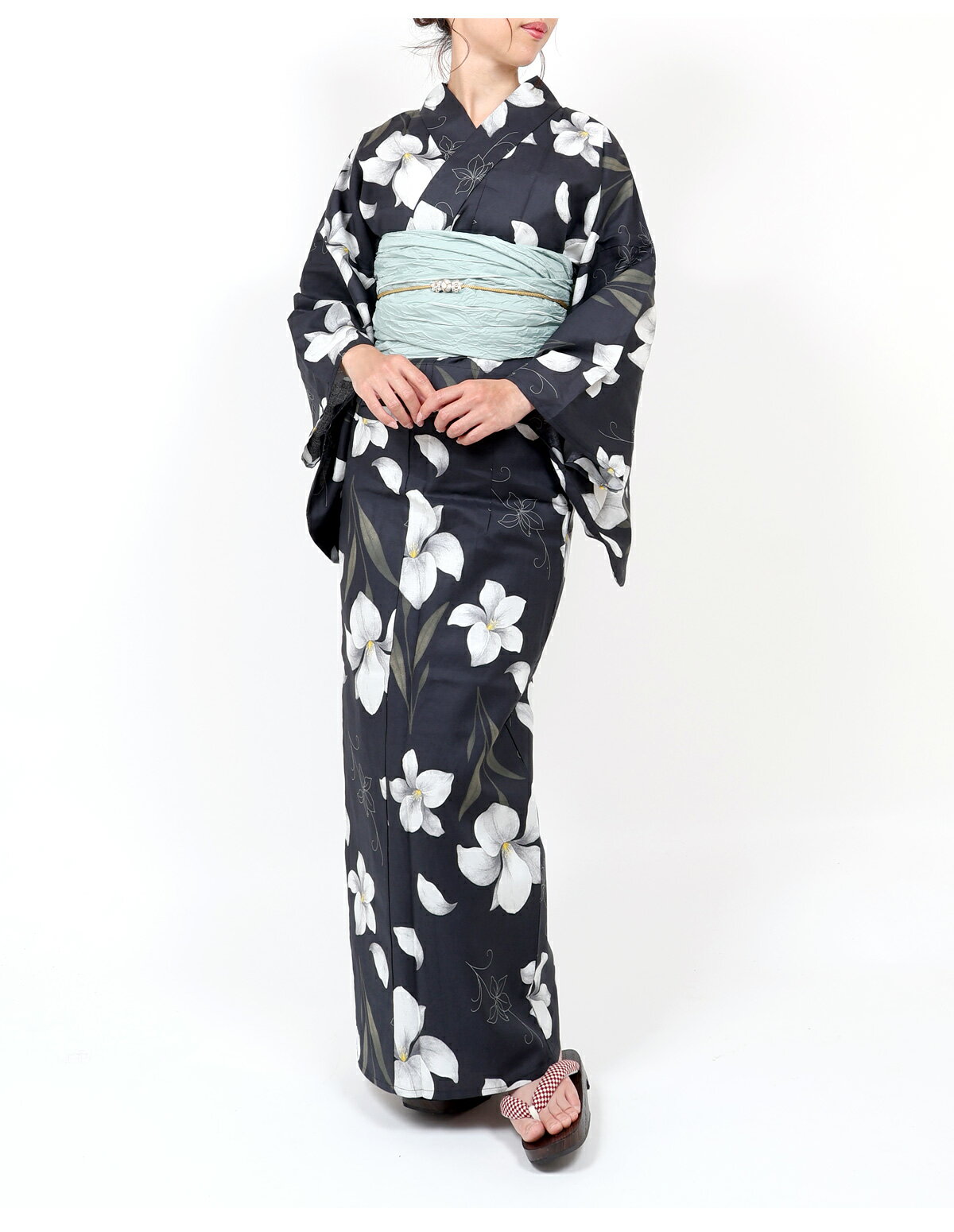 浴衣 セパレート レディース 二部式 浴衣 フリーサイズ 二部式浴衣 セパレート浴衣 女性浴衣 百合 ユリ ゆかた プレタ 夏着物 黒 ブラック yukata 大人 高校生 中学生 レトロ 浴衣単品 和服 激安 安い 夏祭り 花火大会 おしゃれ シック 大人可愛い ly309
