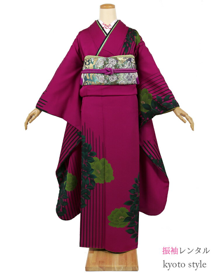 樂天商城 - 振袖 レンタル 成人式 フルセット 72012[貸衣装 貸衣裳][成人式 振袖][結婚式 振袖][卒業式][結納][レンタル 振袖][着物 レンタル] 紫 パープル ボルドー レトロ クラシカル 個性的 振袖レンタル 振り袖レンタル おしゃれ 牡丹【往復送料無料】【レンタル】