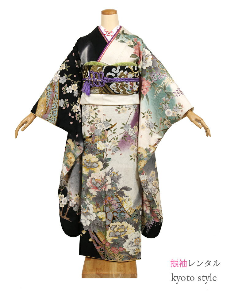 樂天商城 - 振袖 レンタル 成人式 72054 [普通][貸衣装 貸衣裳][成人式 振袖][結婚式 振袖][卒業式 着物][結納 着物][レンタル 振袖][着物 レンタル] 黒 白 クール 振り袖 レンタル 婚礼 初詣 ふりそで rental 振袖レンタル 大人っぽい かっこいい【往復送料無料】【レンタル】