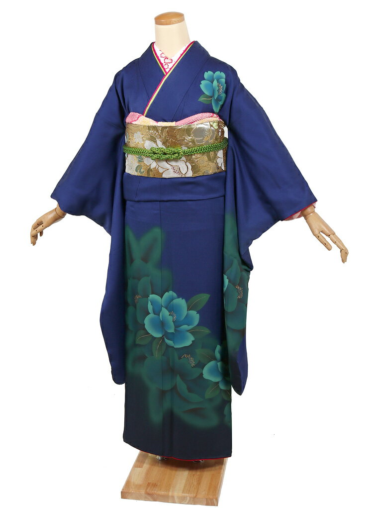 【レンタル】振袖 レンタル セット 72075 振袖レンタル [小柄] 貸衣装 貸衣裳 成人式 結婚式 卒業式 結納 パーティー お正月 きもの 振袖 着物 レンタル 青 ネイビー 小さいサイズ 牡丹 クール モード 振り袖 レンタル プチサイズ Pサイズ【往復送料無料】