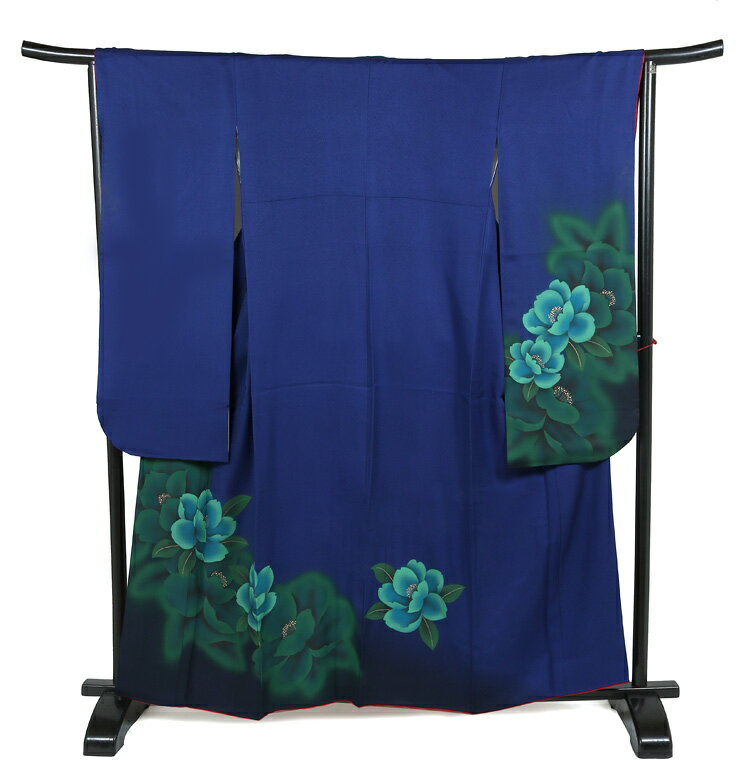 【レンタル】振袖 レンタル セット 72075 振袖レンタル [小柄] 貸衣装 貸衣裳 成人式 結婚式 卒業式 結納 パーティー お正月 きもの 振袖 着物 レンタル 青 ネイビー 小さいサイズ 牡丹 クール モード 振り袖 レンタル プチサイズ Pサイズ【往復送料無料】