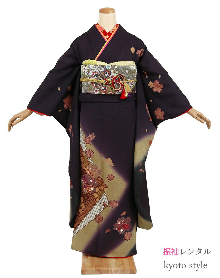 樂天商城 - 【レンタル】振袖 レンタル セット 大きい 貸衣装 貸衣裳 成人式 結婚式 卒業式 お正月 結納 レンタル フルレンタル 振袖 着物 レンタル 紫紺 レトロ シンプル クール 振り袖 レンタル 和服 女性 大きいサイズ 大人っぽい 個性的 72080【往復送料無料】【レンタル】