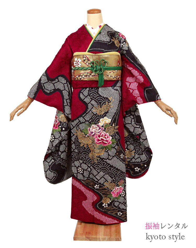 【レンタル】振袖 レンタル 成人式 着物 セット 小柄 小さいサイズ 貸衣装 貸衣裳 成人式 結婚式 卒業式 結納 きもの 振袖 着物 レンタル 振袖レンタル 絞り 振り袖 赤 レッド 古典柄 晴れ着 刺繍 72088【往復送料無料】(4)