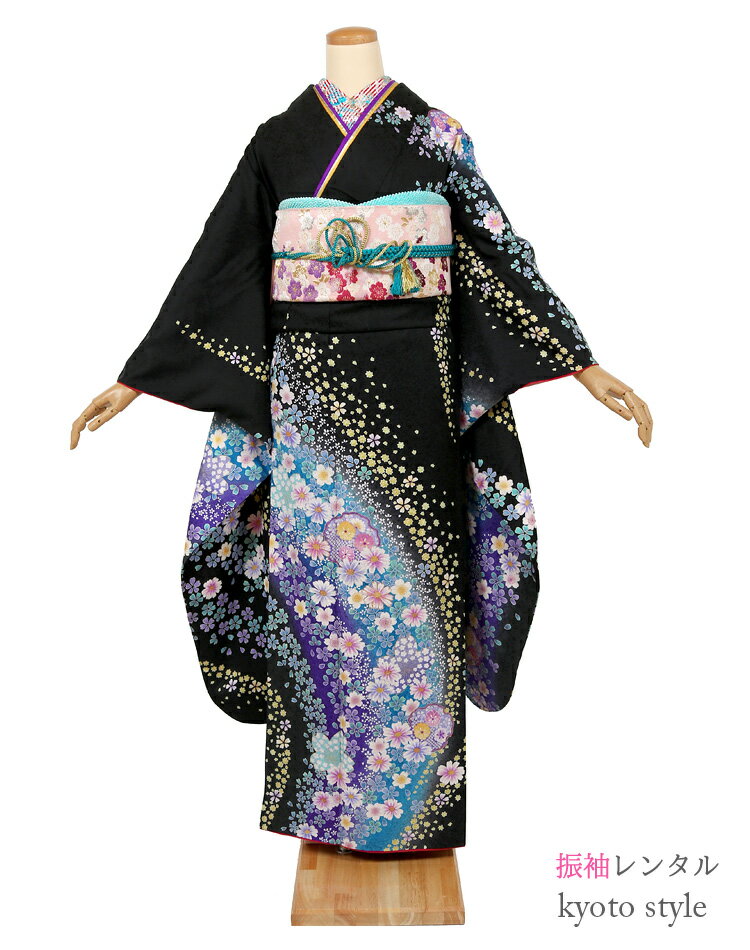 振袖 レンタル 成人式 フルセット 振袖レンタル 黒 フルセット [貸衣装 貸衣裳 結婚式 卒業式 結納 きもの 振袖 着物 レンタル] 振袖レ..
