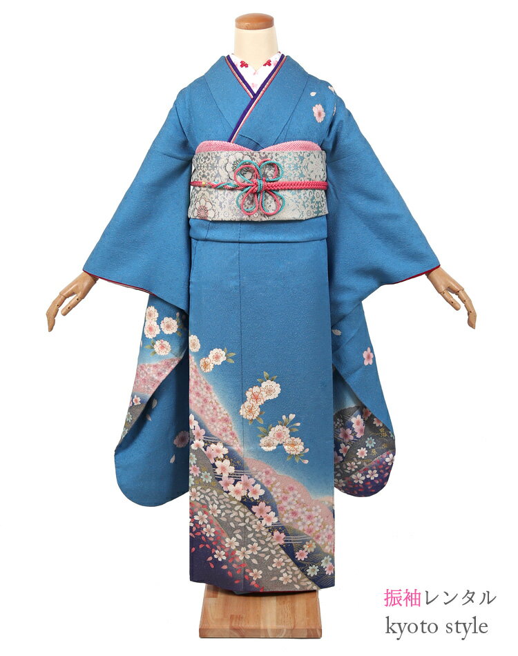 振袖 レンタル 成人式 水色 貸衣装 貸衣裳 [成人式 振袖][結婚式 振袖][卒業式 着物][結納 着物][レンタル　振袖][着物 レンタル] 青 ブルー クール 振り袖 レンタル 婚礼 初詣 ふりそで rental 振袖レンタル 柄少なめ シンプル【往復送料無料】【レンタル】72132