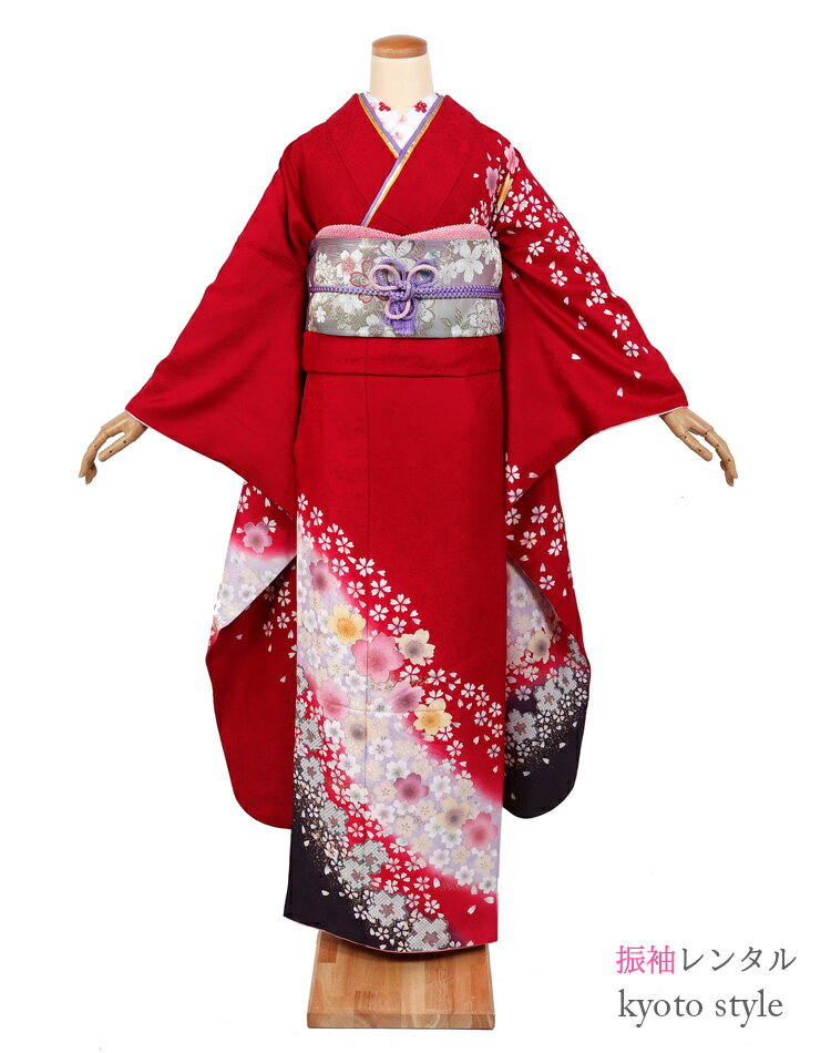 樂天商城 - 振袖 レンタル セット 貸衣装 貸衣裳 成人式 結婚式 卒業式 結納 きもの 振袖 着物 レンタル 振袖レンタル 振り袖 赤 レッド シンプル 柄少なめ 着物レンタル 女性 桜柄 トールサイズ 背が高い 振袖セット 晴れ着 和服【往復送料無料】【レンタル】 72136