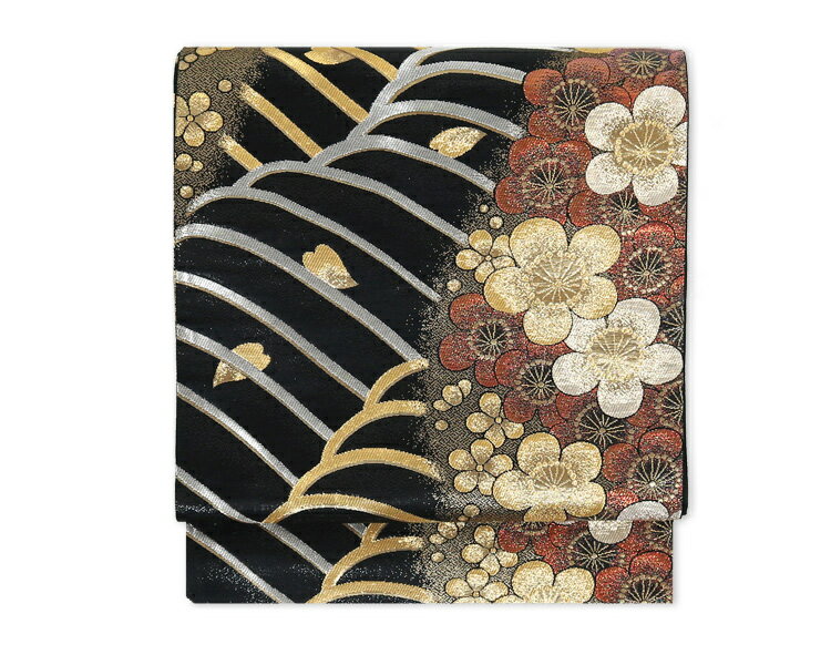 【レンタル】袋帯 レンタル 帯 女性 レディース レンタル帯 黒 ブラック 梅 成人式 結婚式 婚礼 振袖用 帯単品レンタル 貸衣装　ママ振り 振袖リメイク フォーマル 帯レンタル【往復送料無料】 73025