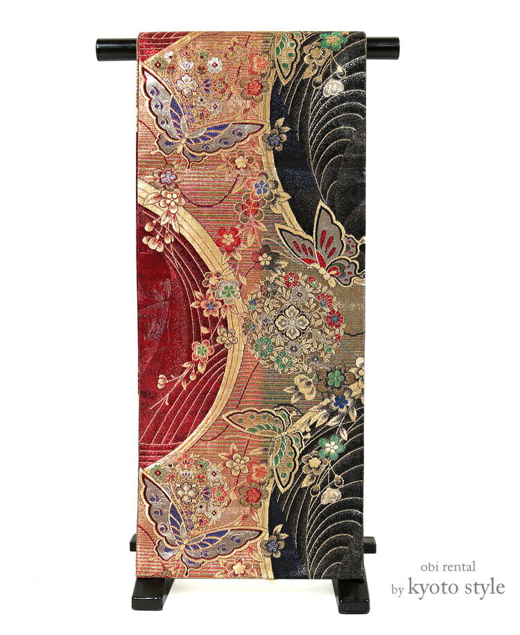【レンタル】帯 袋帯 レンタル 帯単品 成人式 結婚式 振袖 訪問着 日本製 六通 往復送料無料 レディース 女性 貸衣装 帯だけ 蝶 振袖用 ママ振り 赤系 帯レンタル 73053