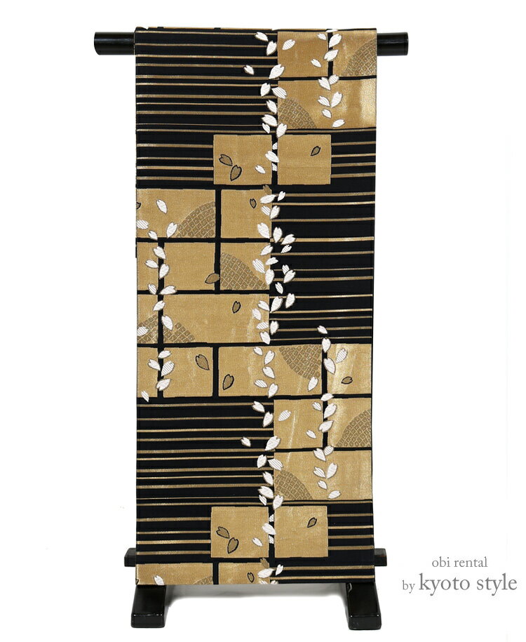【レンタル】袋帯 レンタル 帯 貸衣装 成人式 結婚式 結納 金 西陣織 桜 女性 レディース 帯だけ 単品 レンタル 往復送料無料 黒 金 73084