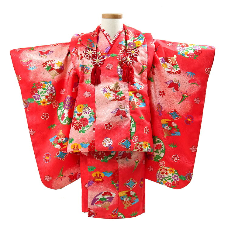 【レンタル】七五三 着物 3歳 レンタル 女の子 フルセット 着物レンタル 七五三 着物フルセット レンタル 被布セット 753 七五三レンタル 三歳 朱赤 赤...