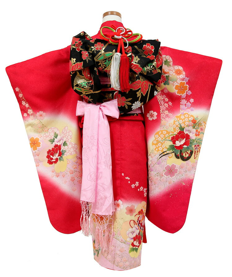 七五三 着物 7歳 フルセット レンタル 女の子【七五三 7歳 着物】 【753 着物】【七五三 着物 7歳 赤】【子供 着物レンタル】〔はこせこ〕〔結婚式〕〔しちごさん〕〔雛祭り〕着付DVD付き フルレンタル レトロ レッド 赤 778175 【レンタル】