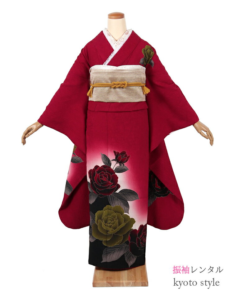 樂天商城 - 振袖 レンタル 成人式 フルセット 振袖レンタル 赤 レッド ワインレッド 薔薇 バラ柄 [貸衣装/貸衣裳][成人式 振袖][結婚式 振り袖][卒業式][レンタル 振袖][着物 レンタル] rental 晴れ着 着物レンタル 振り袖 ふりそで rental おしゃれ 大正ロマン【レンタル】72207