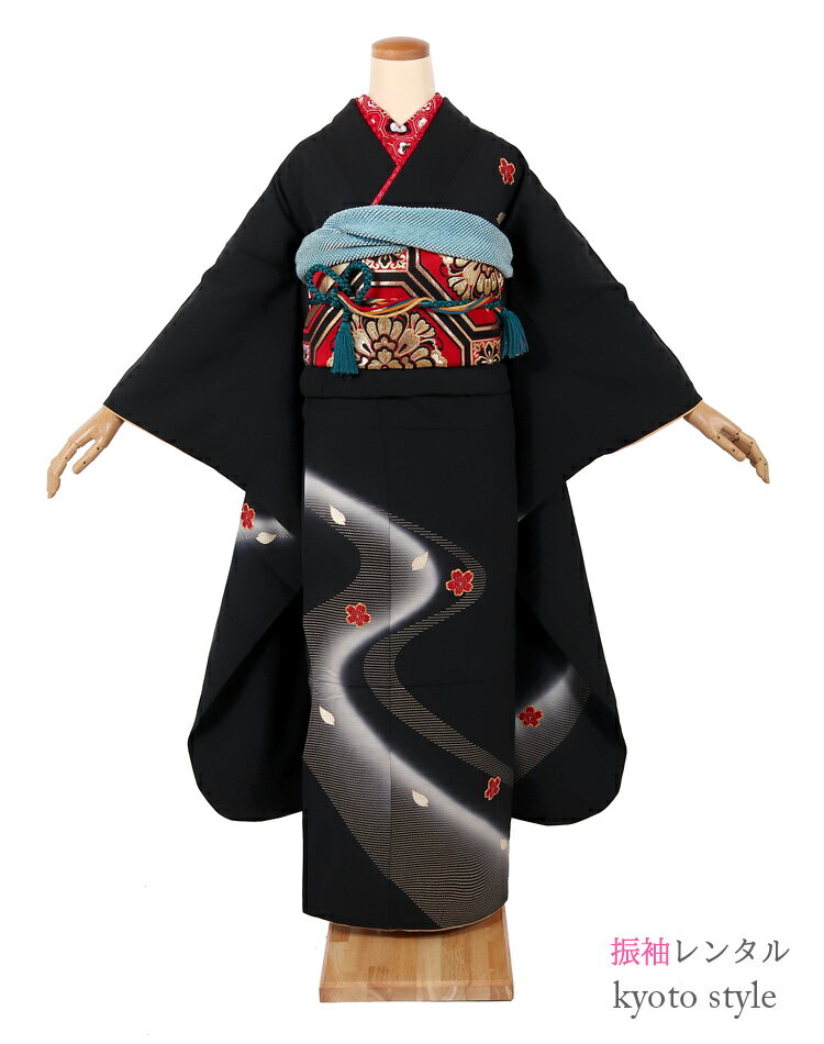 樂天商城 - 振袖 レンタル 成人式 フルセット 振袖レンタル 黒 ブラック [貸衣装/貸衣裳][成人式 振袖][結婚式 振り袖][卒業式][結納][レンタル 振袖][着物 レンタル] rental 晴れ着 着物レンタル 振り袖 ふりそで rental れんたる 柄少なめ シンプル 正絹 72217【レンタル】