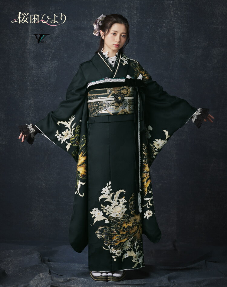 樂天商城 - 【Vcinq×桜田ひより】 振袖 レンタル 成人式 フルセット 振袖レンタル 黒 大きめ トールサイズ 貸衣裳 成人式 振袖 結婚式 卒業式 着物 レンタル rental レディース 晴れ着 着物レンタル 振り袖 大人っぽい かっこいい Vサンク 前撮り 二十歳の集い【レンタル】72253