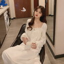 ネグリジェ パジャマ レディース ルームウェア 可愛い 長袖 ワンピース オシャレ レース リボン マキシワンピース お姫様 部屋着 寝巻き あったか きれいめ