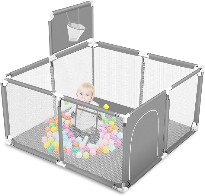 ベビーサークル 大型 ベビーフェンス 赤ちゃん サークル 扉付き メッシュタイプ ベビー用品 ベビーグッズ キッズスペース コンパクト リビング プレイヤード 子供遊び用 フェンス 軽量