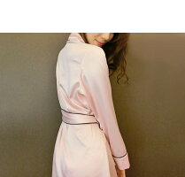 ネグリジェパジャマレディース前開きネグリジェナイトガウン長袖シルク風パジャマネグリジェ部屋着レベル付きガウンランジェリー