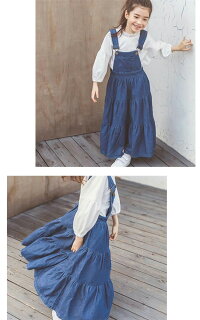 子供服女の子ワンピースドレスワンピース女の子マキシ丈ロング長袖デニムサロペット超可愛い春秋韓国子供服キッズおしゃれお出かけ
