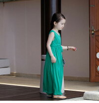 親子ペアワンピース子供服ノースリーブワンピースマキシ丈無地ワンピース女の子親子服キッズ夏海ナチュラルビーチワンピースリゾートハワイ