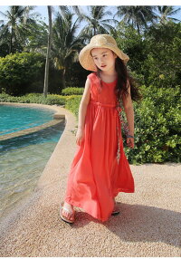 親子ペアワンピース子供服ノースリーブワンピースマキシ丈無地ワンピース女の子親子服キッズ夏海ナチュラルビーチワンピースリゾートハワイ