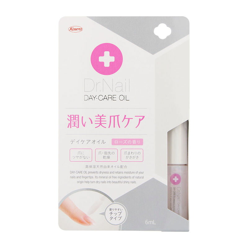 名　称Dr.Nail デイケアオイル内容量6mL成分（栄養成分）スクワラン、アルガニアスピノサ核油、トコフェロール、サフラワー油、アボガド油、ホホバ種子油、ノバラ油※、オタネニンジン根エキス、ビワ葉エキス、ローズマリー葉エキス、カミツレ花エキス、香料※天然由来香料使用方法チップで爪の根元部分や側面にオイルを塗布し、なじませるようにマッサージしてください。中身が少なくなったら、容器を振ってから使用してください。※同シリーズ「ディープセラム」と併用いただけます。「ディープセラム」を先に使用し、完全に乾いてから本品を使用してください。ご注意【使用上の注意】1. 指先や爪に傷口などの異常があるときは使用しないでください。2. 指先や爪に異常が生じていないかよく注意して使用してください。赤味、はれ、かゆみ、刺激、色抜け（白斑等）や黒ずみ等の異常が現れたときは使用を中止し、皮膚科専門医等に相談してください。そのまま使用を続けると症状を悪化させることがあります。3. 本品又は本品の成分によりアレルギー症状を起こしたことがある人は、使用しないでください。4. 爪周辺の肌や爪以外には使用しないでください。【保管及び取扱い上の注意】1. 使用後は必ずしっかりキャップをしめてください。2. 乳幼児の手の届かない場所に保管してください。3. 極端に高温又は低温の場所、直射日光のあたる場所には保管しないでください。4. 本品が衣類等に付着すると、シミになるおそれがありますので、注意してください。5. 可燃性なので、火気に十分注意してください。6. 使用期限（台紙及び容器底面下段に記載）をすぎた製品は使用しないでください。商品区分爪化粧料販売元（製造元）興和株式会社東京都中央区日本橋本町三丁目4-14お客様相談センター　03-3279-7755広告文責株式会社 杏林堂薬局電話番号：053-488-7511※リニューアルに伴いパッケージ・内容等予告なく変更する場合がございます。予めご了承ください。